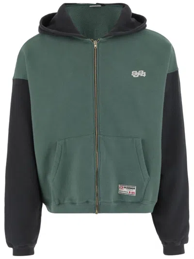 Summer Games Color-block Cotton Hoodie With Front Logo In Green
