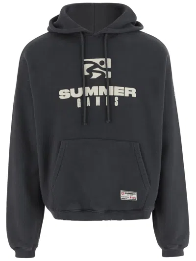 Summer Games Cotton Hoodie With Logo Hoodie Made Of Cotton Hood With Drawstring Long Sleeves Ela In Blue