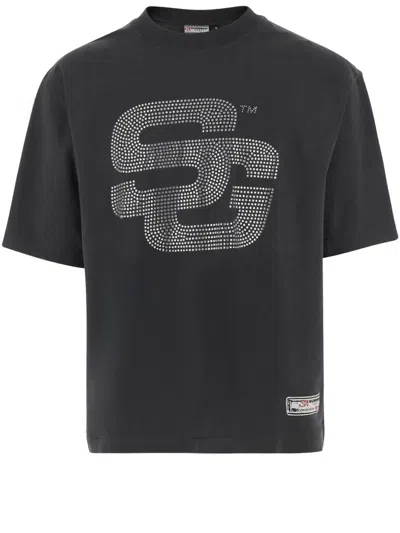 Summer Games Rhinestone-embellished Cotton T-shirt With Crew Neck In Black