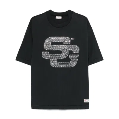 Summer Games Rhinestone-embellished Cotton T-shirt With Crew Neck In Black