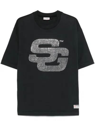 Summer Games Rhinestone-embellished Cotton T-shirt With Crew Neck In Black