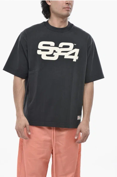 Summer Games Printed Organic Cotton Crewneck T-shirt In Black