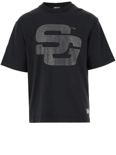 Summer Games Rhinestone-embellished Cotton T-shirt With Crew Neck In Black