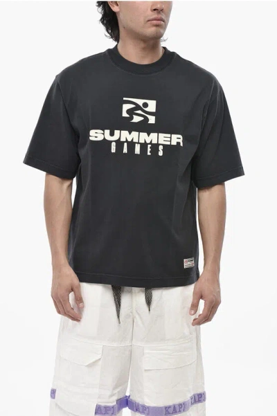 Summer Games Solid-color Crewneck T-shirt With Printed Logo In Black