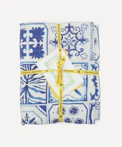 Summerill & Bishop Azulejos Midnight Blue Linen Tablecloth