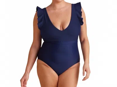 Summersalt Ruffle Backflip One Piece In Navy In Blue