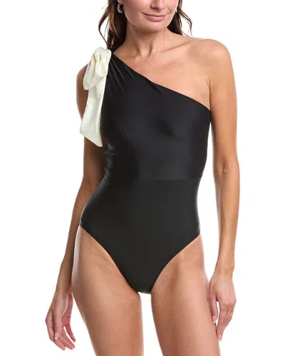 Summersalt The Bow-shoulder Ruched Sidestroke One-piece In Black