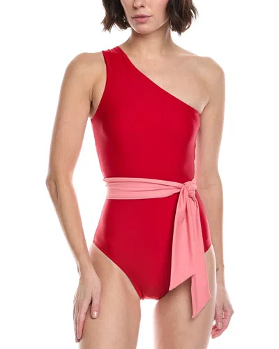 Summersalt The Bow-shoulder Ruched Sidestroke One-piece In Multi