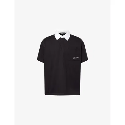 Summit Mens Black  Rugby Short-sleeve Cotton Polo Top