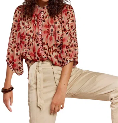Summum Flared Tie-dye Flower Blouse In Bright Coral In Yellow