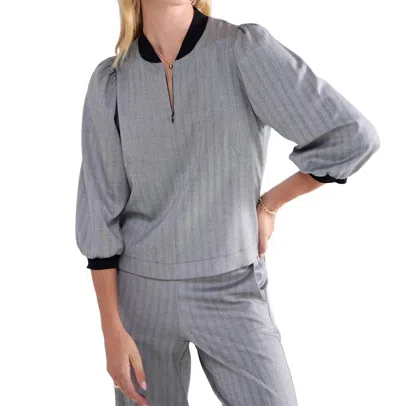 Summum Herringbone Top In Black In Gray