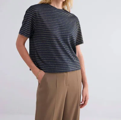 Summum Lurex Stripe Short Sleeve Top In Midnight