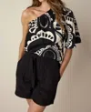 Summum One Shoulder Flower Top In Black In Black