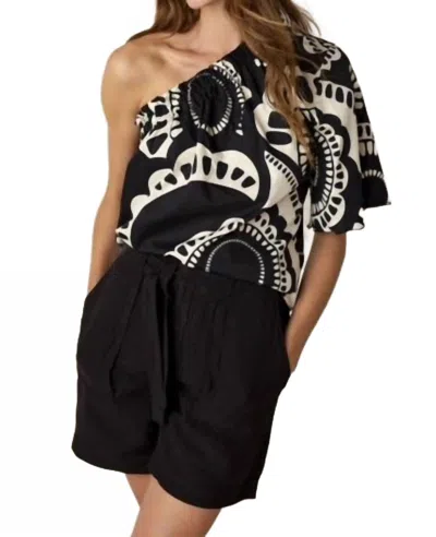 Summum One Shoulder Flower Top In Black