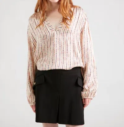 Summum Printed Long Puffed Sleeves Blouse In Light Beige In Multi