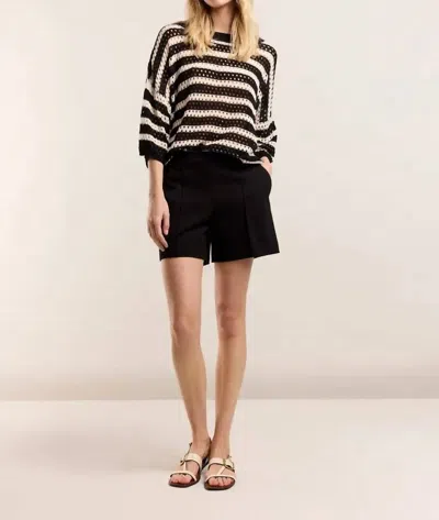 Summum Round Neck Sweater In Black Stripe