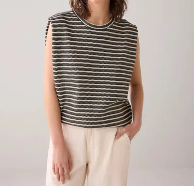 Summum Stripe Top With Foil Coating In Black Ivory