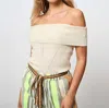 Summum Viscose Mix Off-shoulder Top With Lurex In Ivory In Neutral