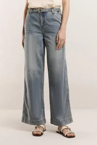 Summum Wide Leg Denim Palazzo Jean In Bleached Denim