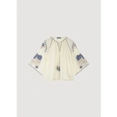 Summum Woman Boho Blouse With Blue / Beige Embroidery