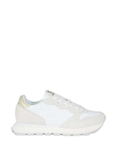 Sun 68 Ally Gold Lace-up Sneakers In White