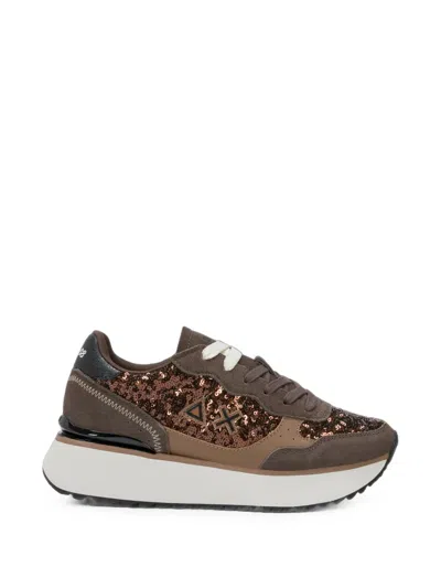 Sun 68 Big Ally Sequin-embellished Panelled Sneakers In Brown