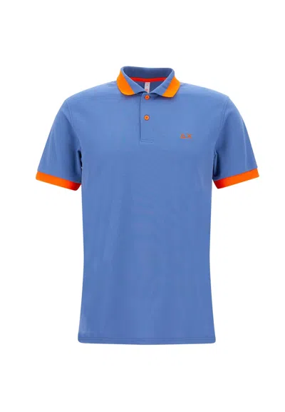 Sun 68 Big Stripe Cotton Polo Shirt In Blue