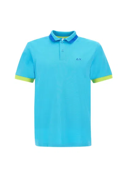 Sun 68 Big Stripe Cotton Polo Shirt In Light Blue