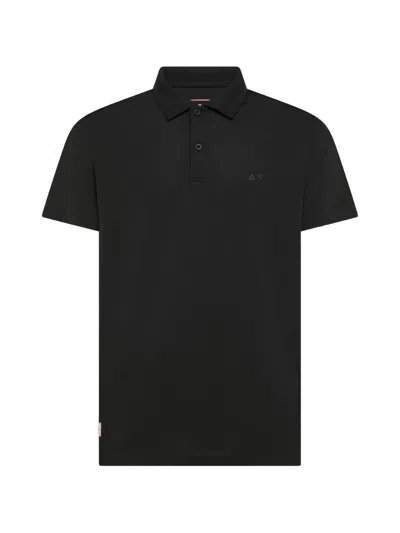 Sun 68 Button Collar Polo Shirt In Black