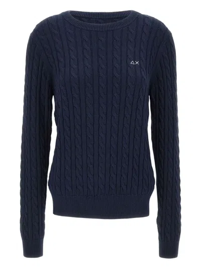 Sun 68 Cable-knit Crew-neck Sweater In Blue