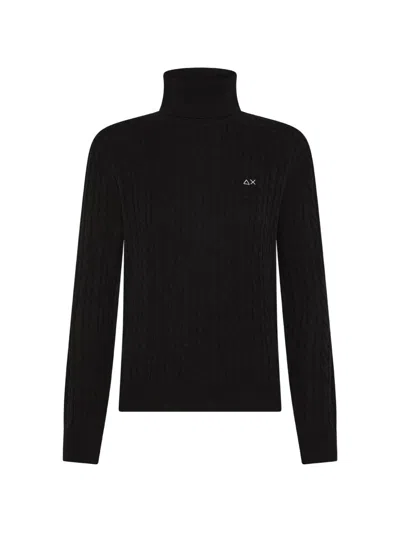 Sun 68 Cable-knit Roll-neck Sweater In Black