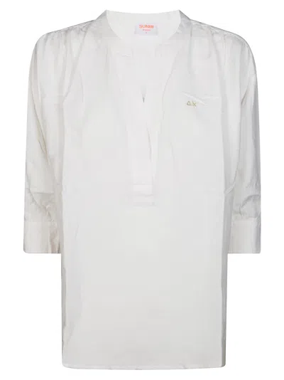 Sun 68 Camicia Serafino In Lino In White