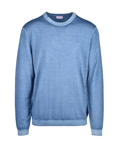 Sun 68 Classic Crew Neck Sweater In Soft Merino Wool In Blue