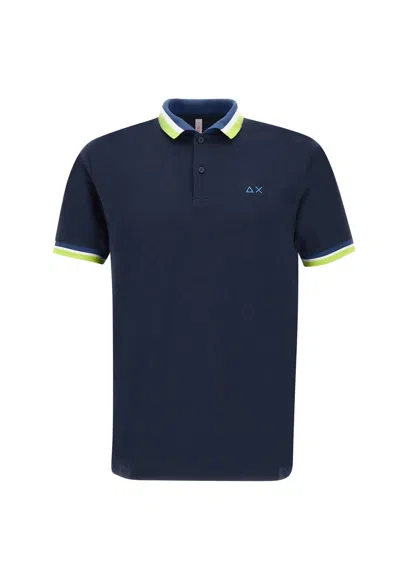 Sun 68 Collar Multistripes Cotton Polo Shirt In Blue