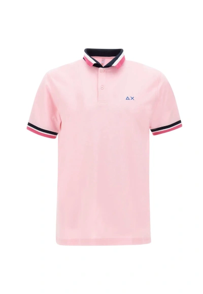 Sun 68 Collar Multistripes Cotton Polo Shirt In Pink