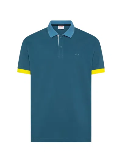 Sun 68 Contrast Trim Polo Shirt In Blue
