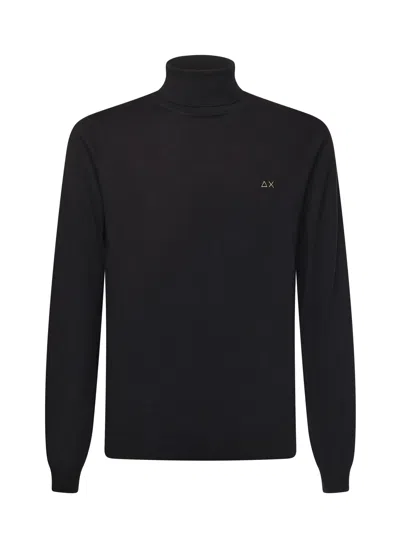 Sun 68 Cotton And Wool Turtleneck Sweater In Black