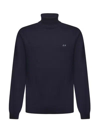 Sun 68 Cotton And Wool Turtleneck Sweater In Blue