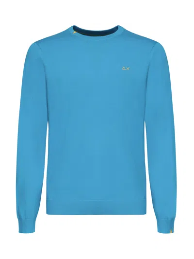 Sun 68 Cotton Sweater With Logo In Blue