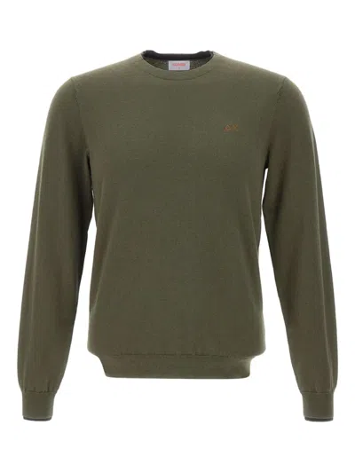Sun 68 Crew-neck Embroidered-logo Sweater In Green
