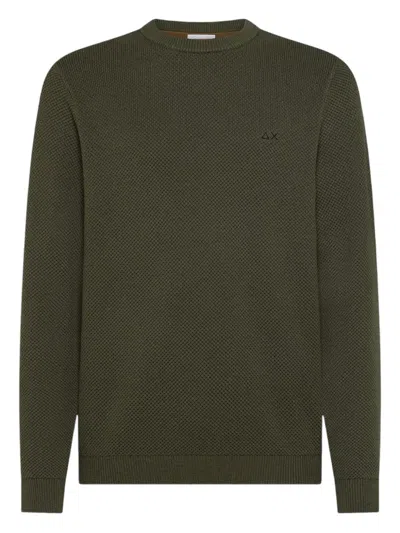 Sun 68 Logo Embroidered Crewneck Knitted Jumper In Green