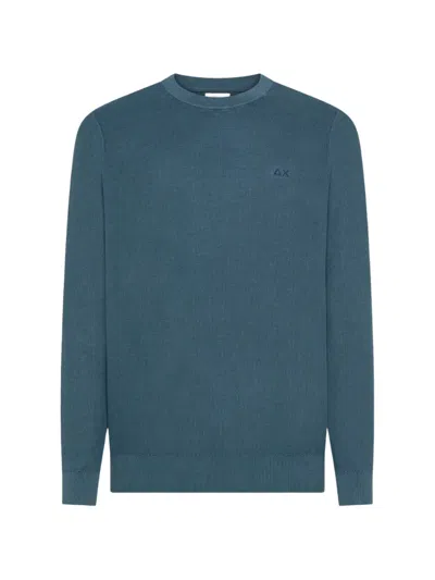 Sun 68 Crewneck Textured Knitwear In Blue