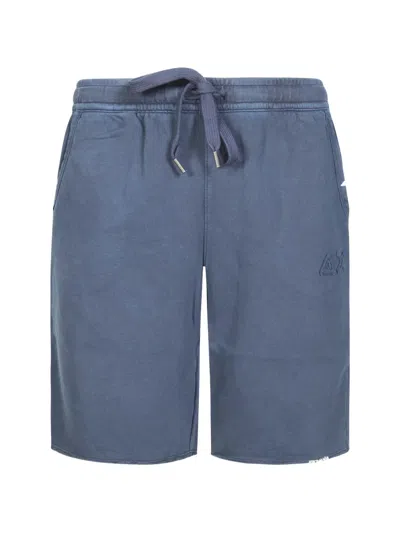 Sun 68 Distressed Drawstring Shorts In Blue