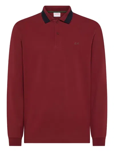 Sun 68 Elbow Patch Long-sleeve Polo Shirt In Red