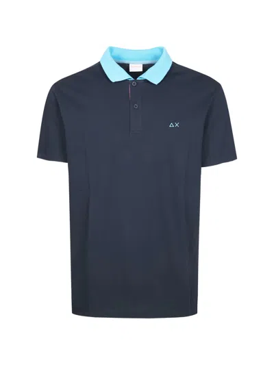 Sun 68 Embroidered Cotton Polo Shirt In Blue