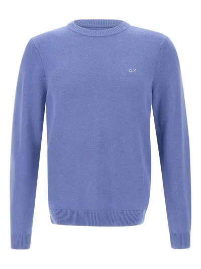 Sun 68 Embroidered Crew Neck Sweater In Blue