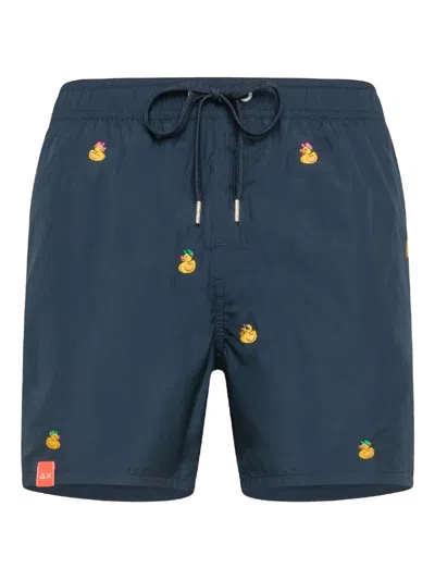 Sun 68 Embroidered Duck Swim Shorts In Blue