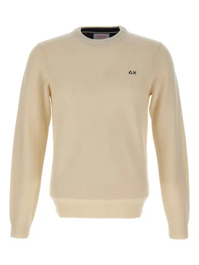 Sun 68 Embroidered-logo Crew-neck Sweater In Neutral