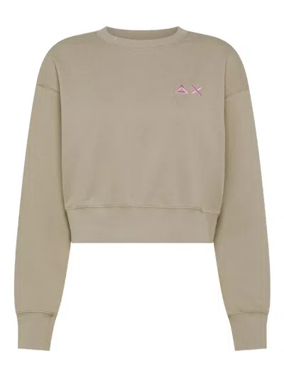 Sun 68 Embroidered-logo Cropped Sweatshirt In Gray