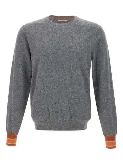 Sun 68 Embroidered-logo Ribbed-texture Sweater In Gray